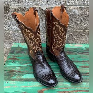 Tony Lama Caiman Belly Men’s Western Boots Size 11 EE Made In USA Brown Leather